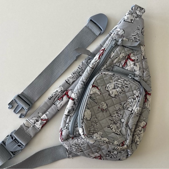 Vera Bradley Beary Merry Iconic Mini Sling Bag Backpack Holiday Polar Bears Gray - Picture 9 of 9
